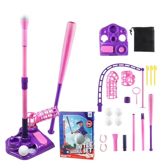 RUIG 4 In 1 Tee Set for Kids 3 5 Hanging Tee 2 Retractable Bat Batting Tee Pitching Machine for Toddlers Kids with Baseball Gloves, Outdoor Sport Toy for Boys Girl