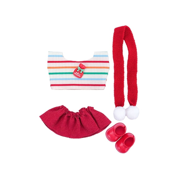 RUIG 4 Pieces Christmas Accessories Set Including Holiday Clothes Outfit,Christmas Doll Clothes Winter Doll Clothing Outfit Accessories Set Include Knitted Sweater Shoes Short Skirt