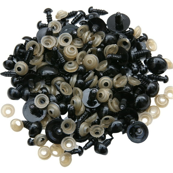RUIG 50PCS Safety Eyes and Noses for Amigurumi, Stuffed Crochet Eyes with Washers,5-16mm Assorted Plastic Crochet Craft Eyes with Washers for Teddy Bear, Dolls, Plushies Toys, Black
