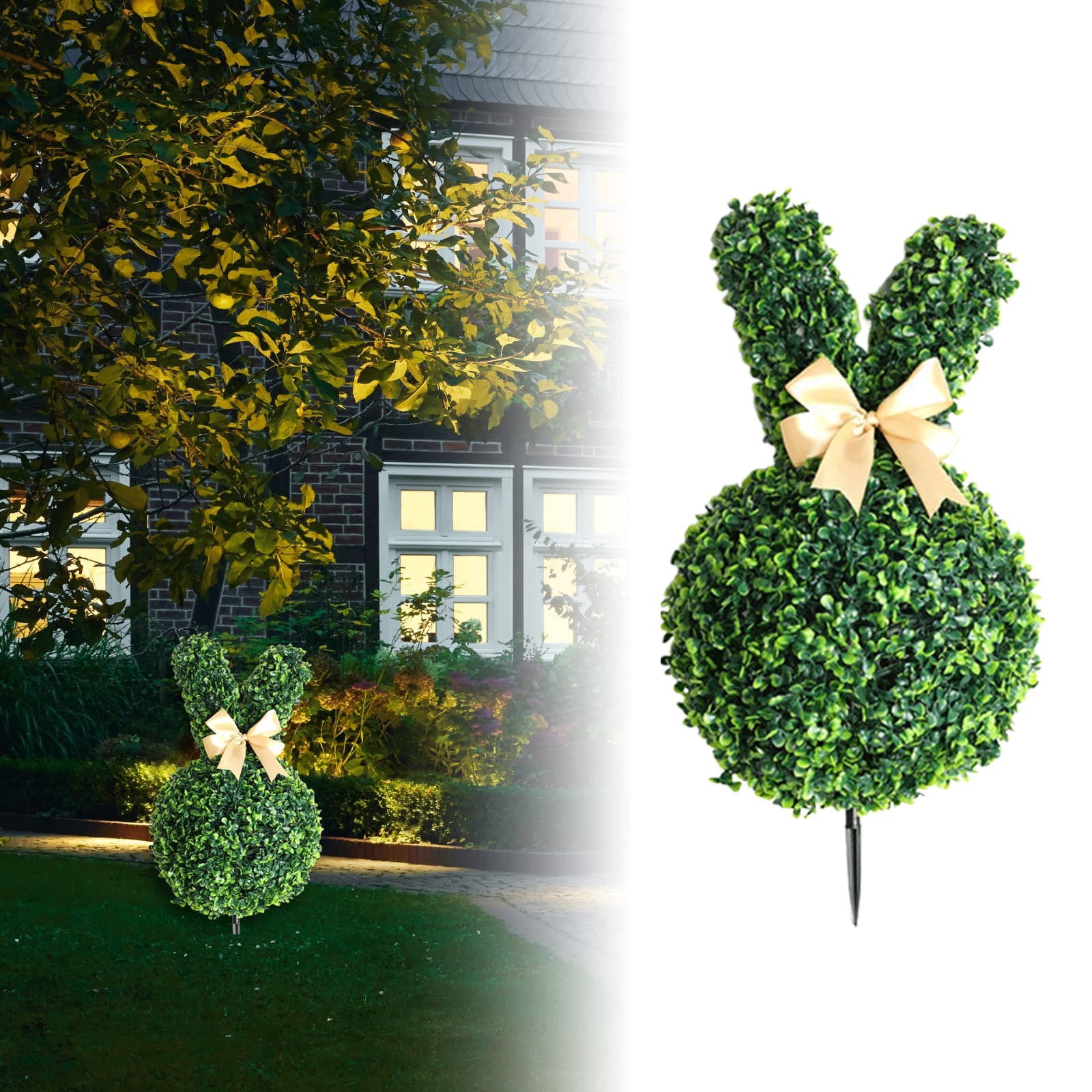 RUIG Artificial Bunny-Shaped Topiary Tree with Boxwood Ball Tree ...
