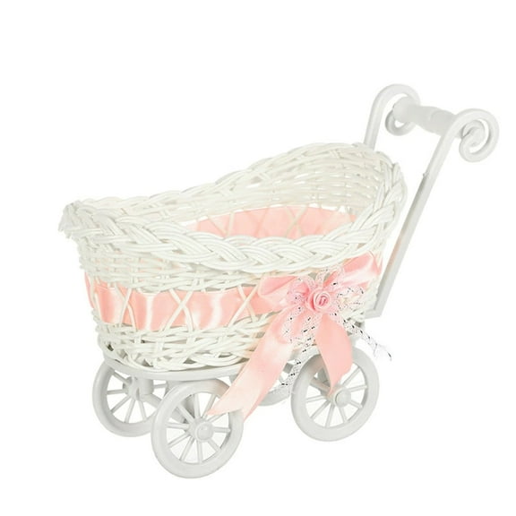 RUIG Carriage Centerpiece Mini Woven Baskets, Wicker Candy Baskets with Handles Straw Candy Bowl Snack Serving Tray Table Centerpieces For Weddings, Parties & Home Decor