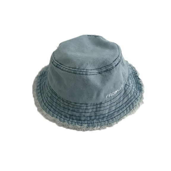 RUIG Children‘s Sun Screen Solid Color Fisherman's Hat With A Washed Fenim Frill