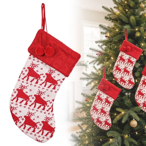 RUIG Christmas Stockings,15.35" Large Christmas Stocking Deer Santa Non-Woven Xmas Stocking,Fireplace Hanging Stockings Boots for Holiday Christmas Decor