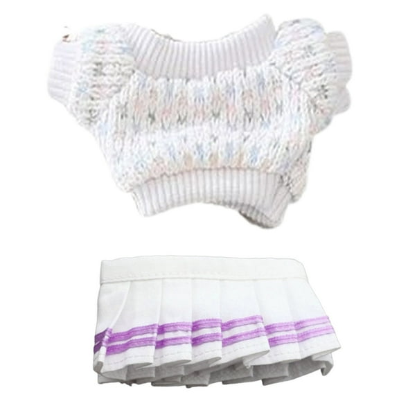 RUIG Crochet Doll Clothes Set - 17cm Doll Clothes Set: Fashion Knit Mini Sweater + Mini Pleated Skirt Outfit | Chic Wardrobe Bundle I Doll Not Included