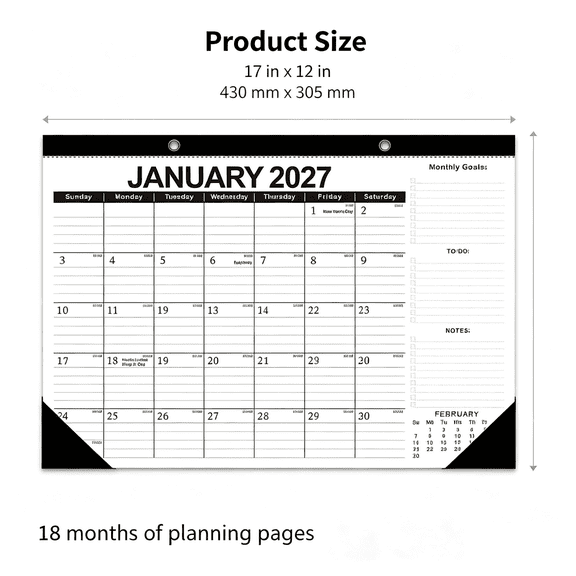 RUIG Desk Calendar 2027-2028 with Desktop Mat  From January 2027 to June 2028 Desk Calendar Large 12x17 inch, Monthly Big Desktop Calendar for Home Office School