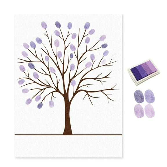 RUIG Fingerprint Tree Guest Book Canvas with Ink Pad - Wedding Family Tree Painting Keepsake, Creative Memory Art Decor for Anniversary Reunion Events