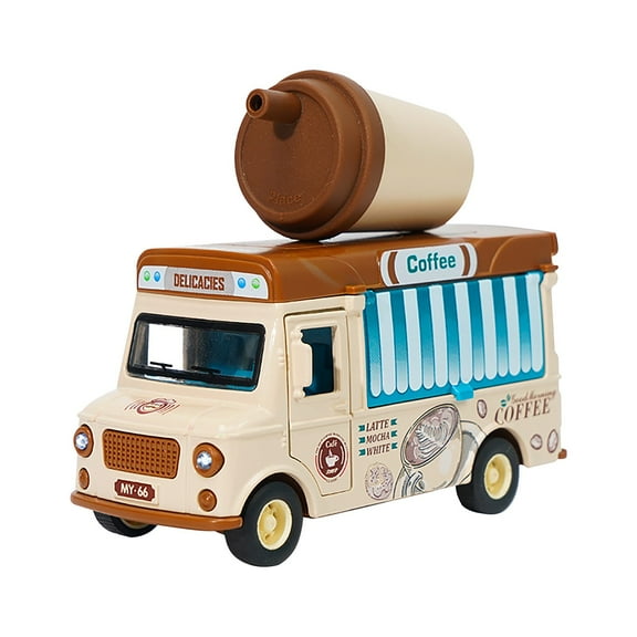 RUIG Food Truck Die Cast Metal Pullback Action,Q Version Retro Force Coffee Cart Alloy Car Model: Induction Novel Toy With Multi Music And Lights,Party Favors for Kids