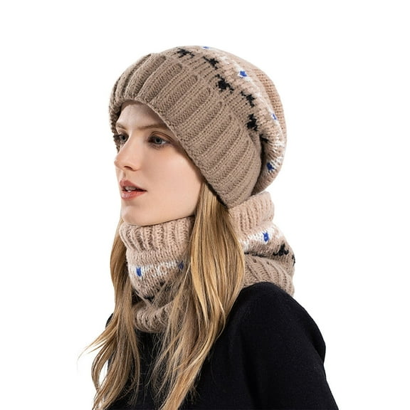 RUIG Gloves Scarf Hat Set Women's Winter Warm Knit Hat Women's Earmuffs Woolen Hat