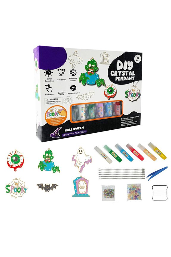 Halloween Paint Art Kit - DIY Keychain Crafts with Glow Paint, Spooky Window Decor Activity for Kids Party Favors & Classroom Projects