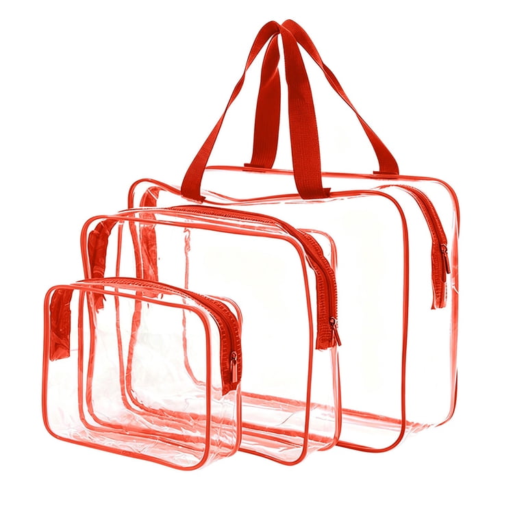 clear travel toiletry bag set RUIG Large Small Clear Travel Toiletry Bags with Handles & Pocket for Men  Women, 3PCS Transparent Makeup Bag,Waterproof PVC Quart Organizer with