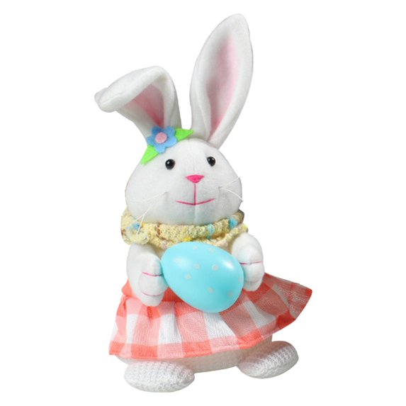 RUIG Lighted Easter Bunny Decoration, Pre-lit 2D Plush Rabbit with Carrot and Egg,Light Up Easter Basket Rabbits Girls' Gift, Party Favor Figurine for Spring Tabletop Holiday Room