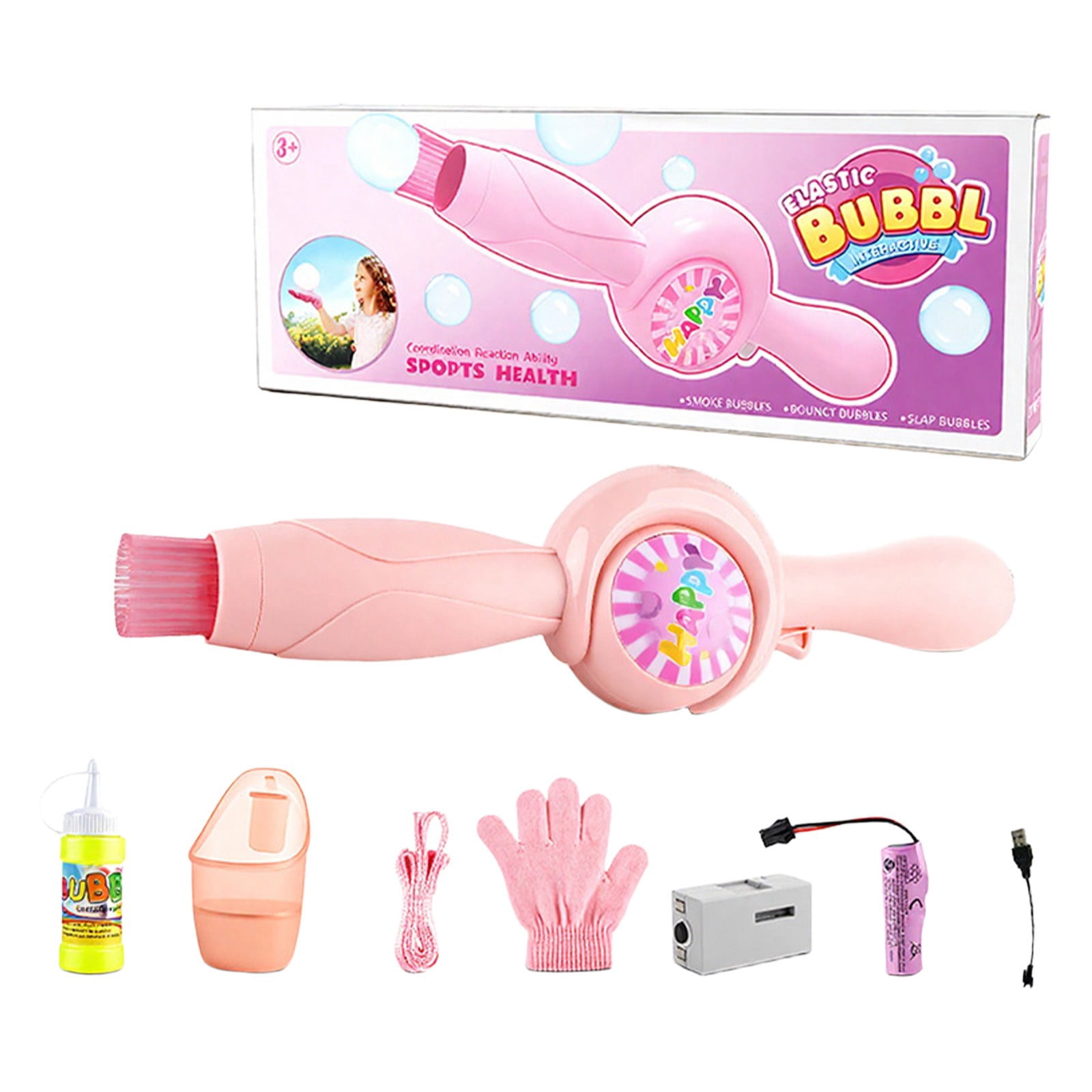 RUIG Magic Colorful Bubble Machine,Elastic Bubble Wand with Gloves, Rechargeable Automatic Electric Bubble Maker with Colorful Light for Outdoor Beach Backyard Party