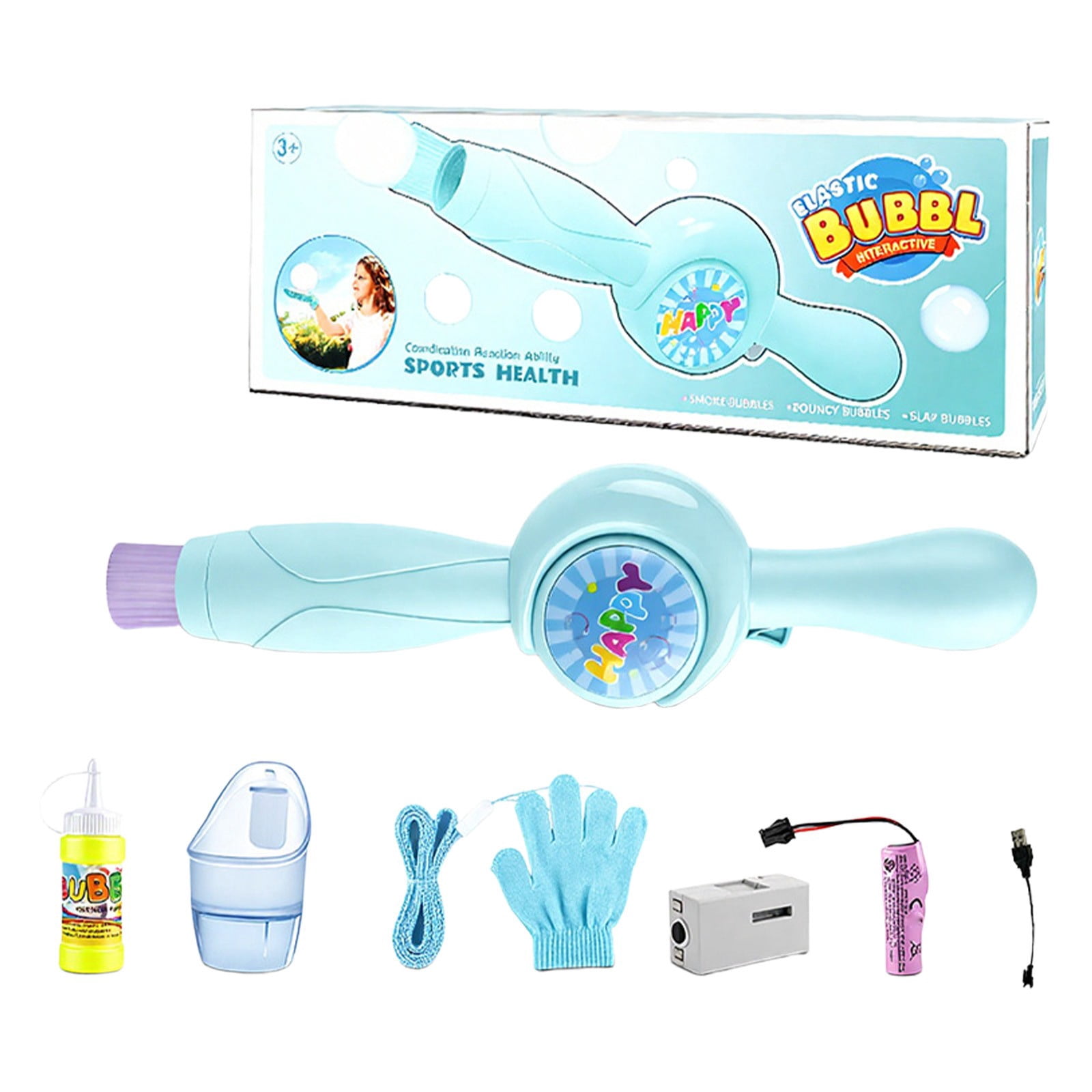 RUIG Magic Colorful Bubble Machine,Elastic Bubble Wand with Gloves, Rechargeable Automatic Electric Bubble Maker with Colorful Light for Outdoor Beach Backyard Party