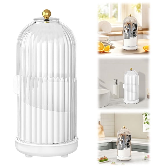 RUIG Makeup Brush Holder with Lid, 360° Rotating Makeup Organizer Countertop for Vanity, Bathroom, Make up/Nail Brushes Storage, Dustproof Toothbrush Holders with Cover for Bathrooms