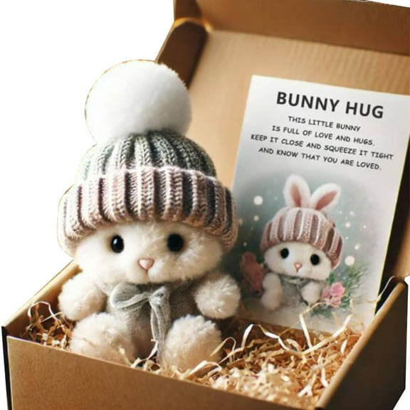 RUIG Mini Bunny Hug Cute Easter Gift,Rabbit Doll with Inspirational Card Desk Decor, Funny Easter Egg Things for Kids Friend Emotional Motivational Bunny Graduation Decor Birthday for Him Her