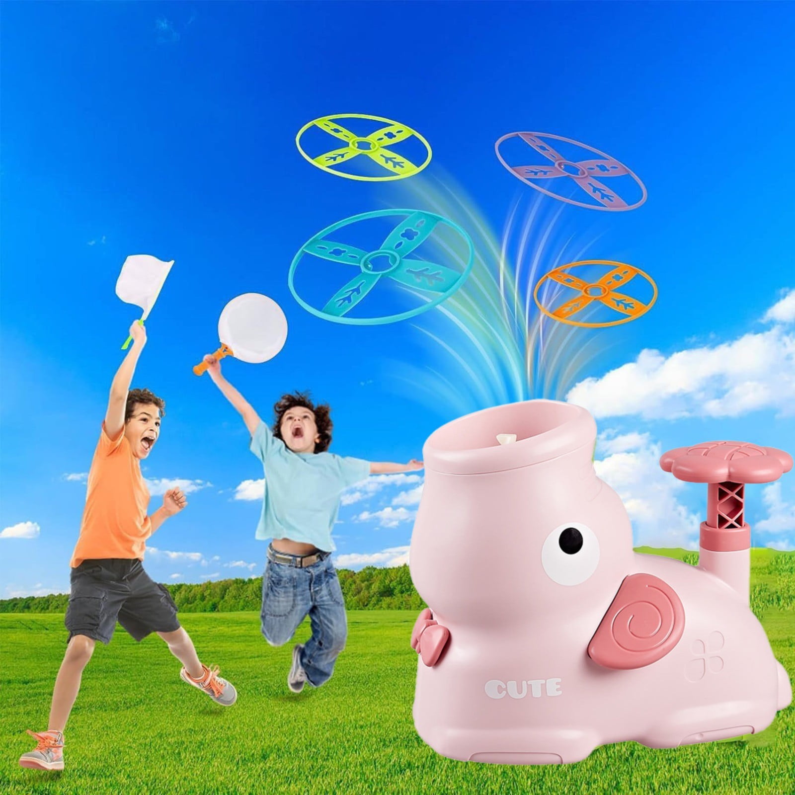 RUIG Outdoor Toys for Kids Ages 3-10, Flying Disc Launcher Toy Chasing ...
