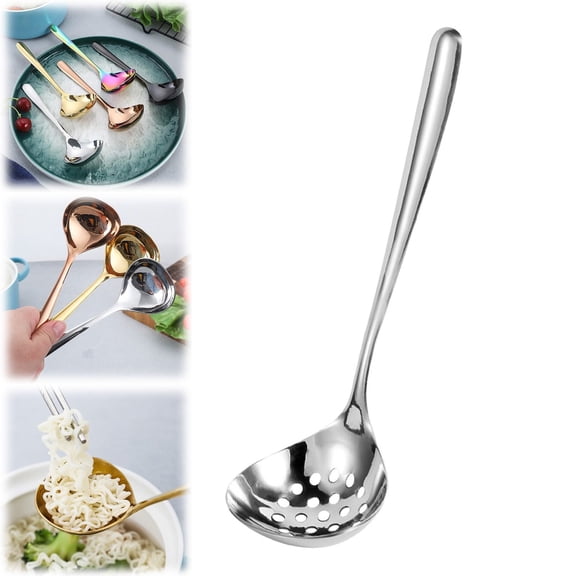 RUIG Premium 7.8 Inches Soup Spoons with Hook Handle, 18/10 Stainless Steel, Deep Bowl, Perfect for Ramen, Pho, Miso, Dumplings, Noodles, Wonton, Dishwasher Safe