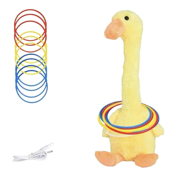 RUIG Ring Toss Dancing Singing Duck Toy, Talking Musical Toy with 3 English Songs, Chasing Tossing Game for Baby Girls and Boys, Interactive Toys for Kids (10 Rings) ﻿