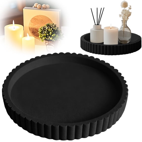 RUIG Round Plastic Decorative Bathroom Vanity Tray 4.9 Inch, Counter Tray for Bathroom Countertop Perfume Holder Dresser Organizer Coffee Table Candle, Non-Slip Durable for Home Use