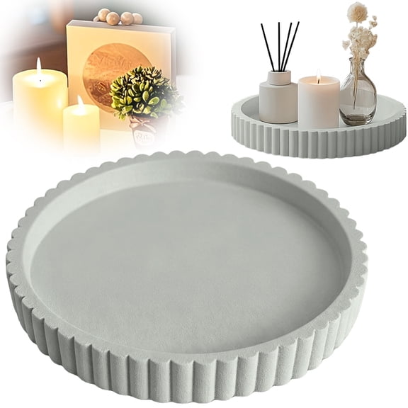RUIG Round Plastic Decorative Bathroom Vanity Tray 4.9 Inch, Counter Tray for Bathroom Countertop Perfume Holder Dresser Organizer Coffee Table Candle, Non-Slip Durable for Home Use
