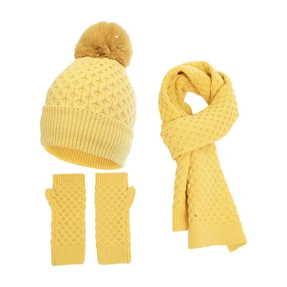 RUIG Scarf Gloves Earmuff Set Women Women&Men Autumn Winter Warm Cute Wool Hat Scarf Gloves Slouchy Three Pieces Winter Snow Knit Cap Screen Mittens Scarves Sets