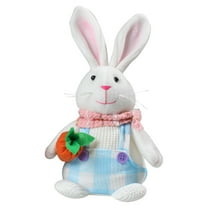 RUIG Soft Toy - Lighted Easter Bunny Decoration, Pre-lit 3D Plush Rabbit with Carrot and Egg, Stuffed Bunny Animal with Carrot Soft Lovely Realistic Long-Eared Standing Plush Toys