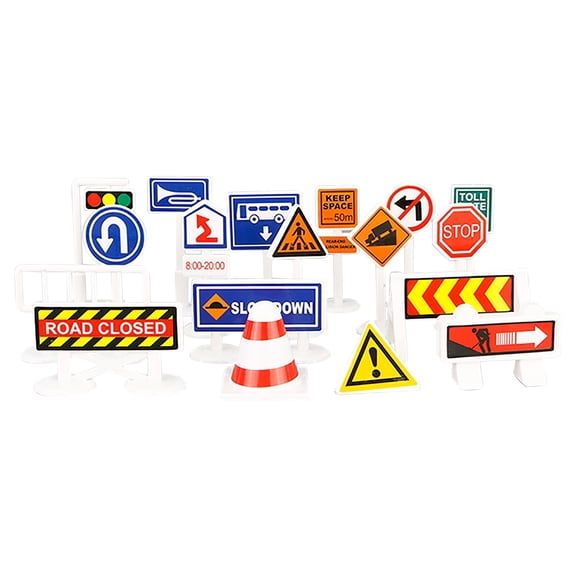 RUIG Traffic Signs For Kids - Zany Street Signs for Play Mats, Toy Trains and Cars - Plastic Street Signs Road Signs - Educational Preschool Train Track Accessories