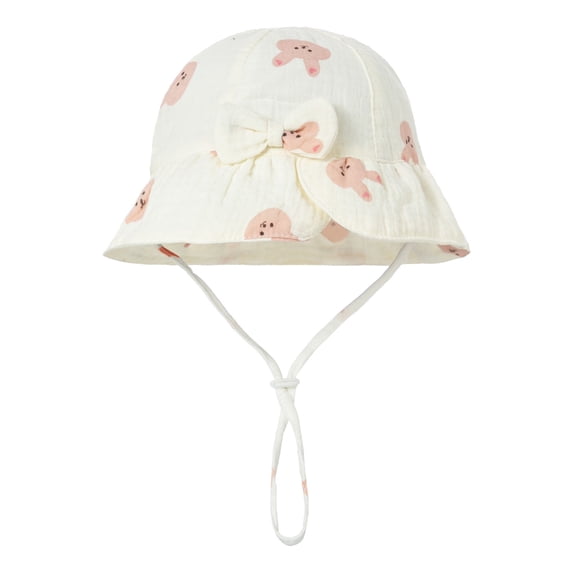 RUIG Traveling Hats for Women Boys Girls Baby Cotton Cartoon Flowers And Plants Printing Bow Sun Hat Basin Hat 0 12 Months