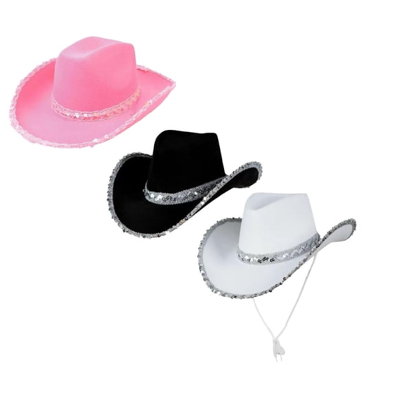 RUIG Women's Masquerade Party Silver Trimmed Cowboy Hat Silver Trimmed Western Cowboy Hat Cap Ladies