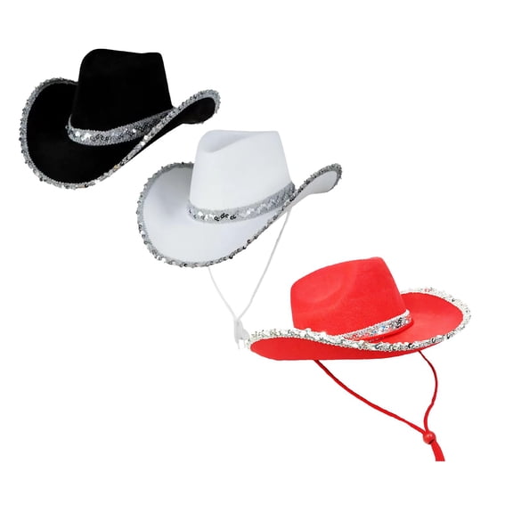 RUIG Women's Masquerade Party Silver Trimmed Cowboy Hat Silver Trimmed Western Cowboy Hat Cap Ladies