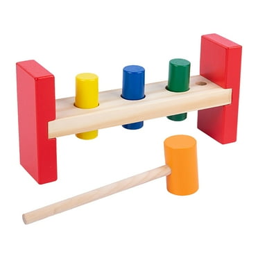 RUIG Wooden Shape Sorter – Pounding Bench For Shape Sorting – 3 Pegs & Toy Hammer – Classic Toys For Toddlers, Kids – 2 Years + – Colorful Pound & Play