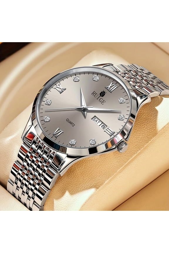 Men's Watch Quartz Stainless Steel Strap Simple and Personalized Nightlight Waterproof Trendy Multifunctional Watch