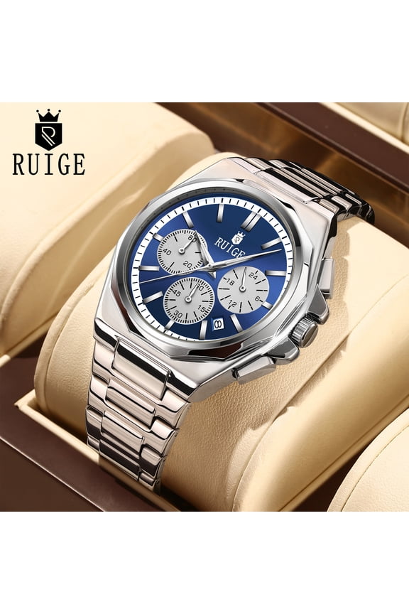 New Multi functional Men's Quartz Watch with Three Eyes and Six Needles Stainless Steel Men's Night Light Waterproof Fashion Business Watch N19