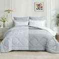 thumbnail image 1 of RUIKASI 2-Piece Pinch Pleated Embroidery Comforter Set,Teen Modern Bedding Set,Twin, White/Gray, 1 of 7