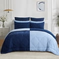 thumbnail image 1 of RUIKASI 2-Piece Pinch Pleated Embroidery Comforter Set, Twin, Navy Blue/Sky Blue, 1 of 8