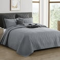 thumbnail image 1 of RUIKASI 3 Pieces Quilt Set Queen Size, Soft Microfiber Lightweight Bedspread Coverlet Bed Cover (Wave Pattern) for All Seasons, Dark Grey, 1 of 7