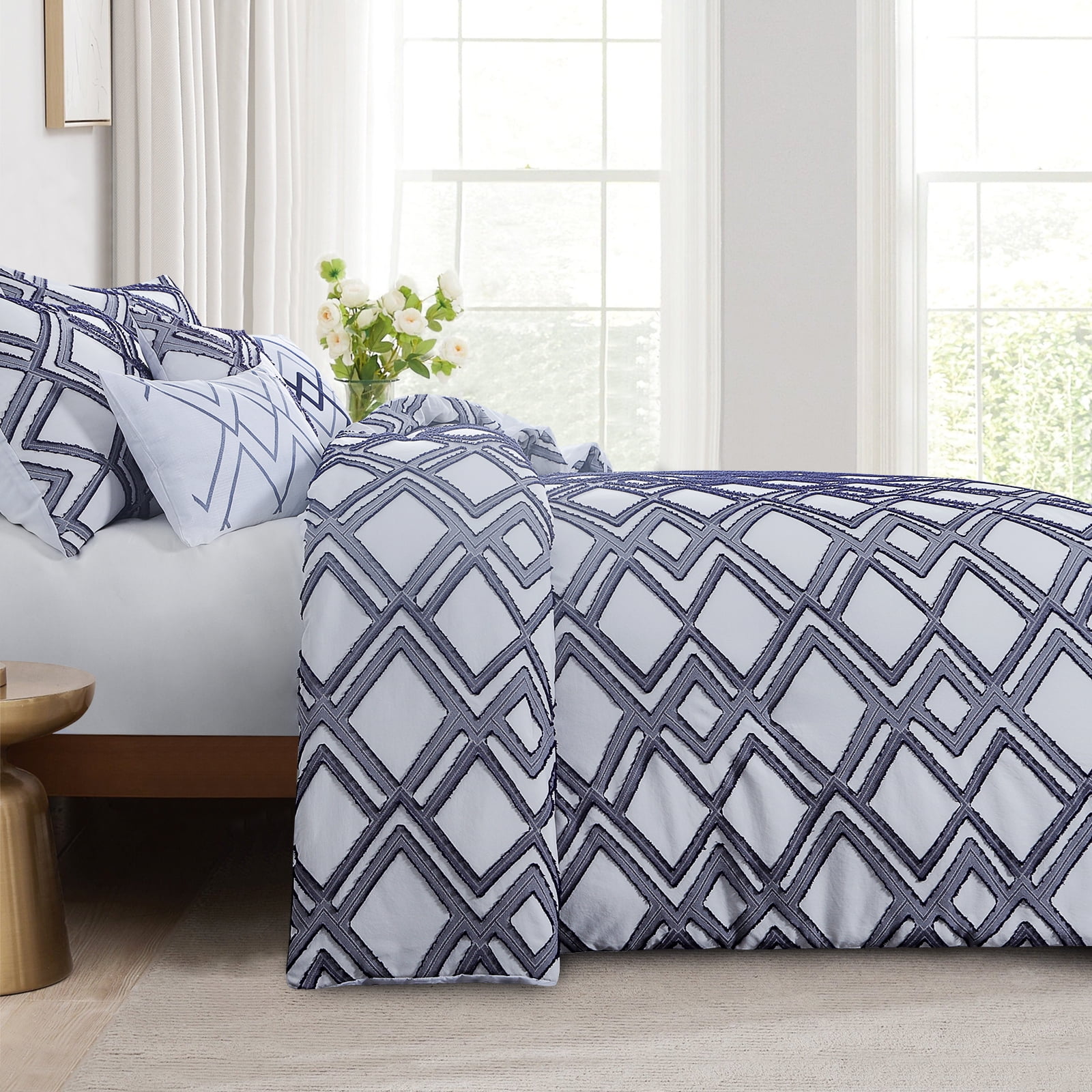 RUIKASI 5 Piece Tufted Comforter Set,Geometric Dec Pillows,Textured