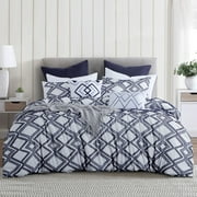 RUIKASI 5 Piece Tufted Comforter Set, Shams, Geometric Dec Pillows,Textured Lightweight Bedding Set,King, White/Navy Blue