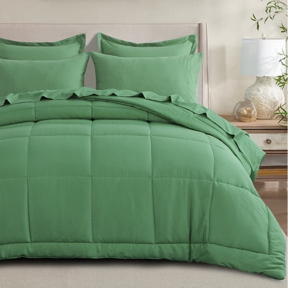 RUIKASI 5 Pieces Comforter Set with Sheets - Bed in a Bag with Comforter and All Season Sheets, Pillowcases,Grass Green,Twin