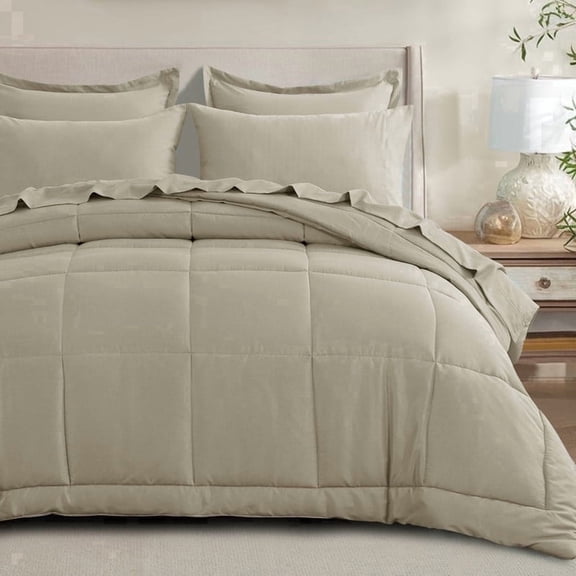 RUIKASI 5 Pieces Twin Comforter Set with Sheets, Beige Bed in a Bag Twin with Comforter and All Season Sheets, Pillowcase & Sham