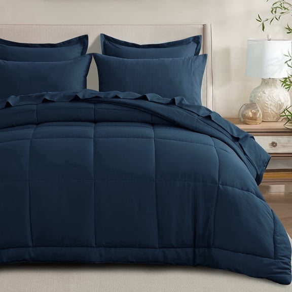 RUIKASI 5 Pieces Comforter Set with Sheets - Bed in a Bag with Comforter and All Season Sheets, Pillowcases,Navy,Twin