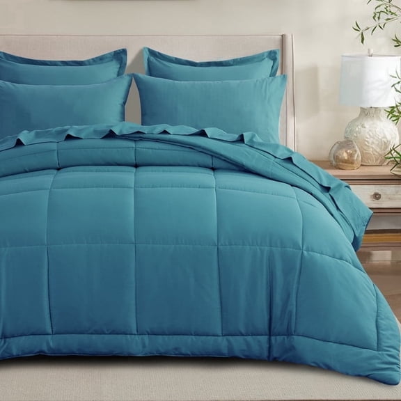 RUIKASI 5 Pieces Comforter Set with Sheets - Bed in a Bag with Comforter and All Season Sheets, Pillowcases,Teal,Twin