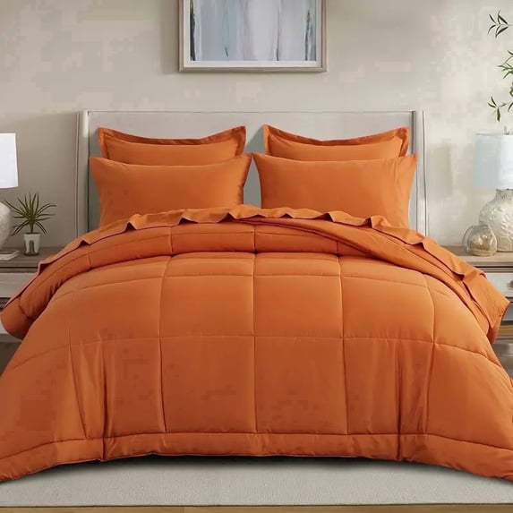 RUIKASI 5 Pieces Twin Comforter Set with Sheets, Orange Bed in a Bag Twin with Comforter and All Season Sheets, Pillowcase & Sham