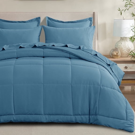 RUIKASI 7 Pieces Comforter Set with Sheets - Bed in a Bag with Comforter and All Season Sheets, Pillowcases,Slate Blue,Queen