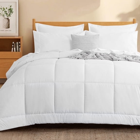 RUIKASI 7 Pieces Comforter Set with Sheets - Bed in a Bag with Comforter and All Season Sheets, Pillowcases,White,Queen