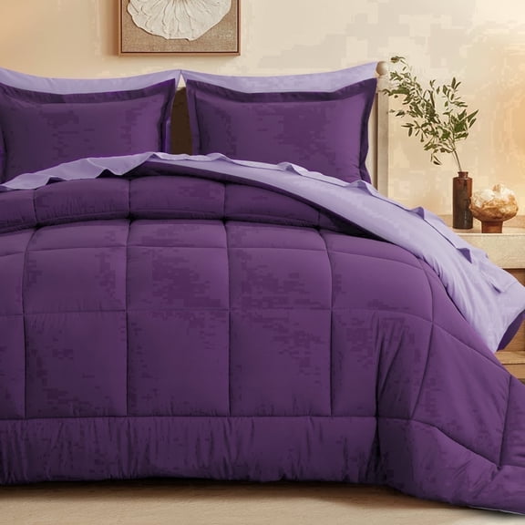 Aisbo 7 Pieces Lavender/Purple King Bed Comforter Set with Sheets - Bed in a Bag with Comforter and All Season Sheets, Pillowcases