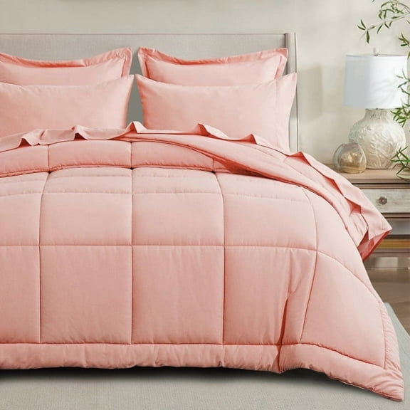 RUIKASI 7 Pieces Pink King Bed Comforter Set with Sheets - Bed in a Bag with Comforter and All Season Sheets, Pillowcases