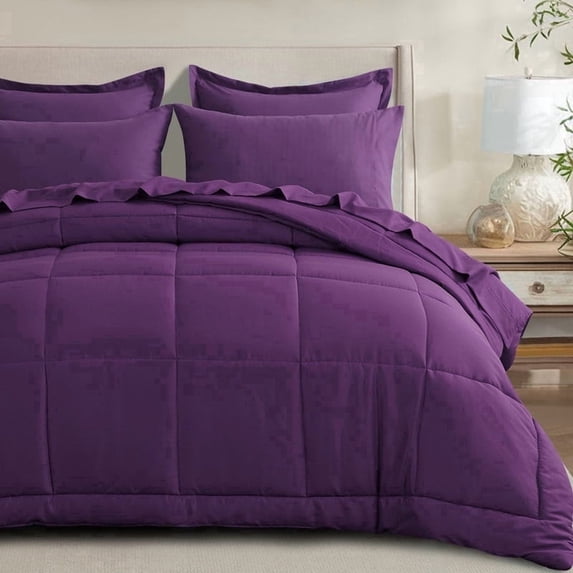 RUIKASI 7 Pieces Full Comforter Set with Sheets, Purple Bed in a Bag Full with Comforter and All Season Sheets, Pillowcases & Shams
