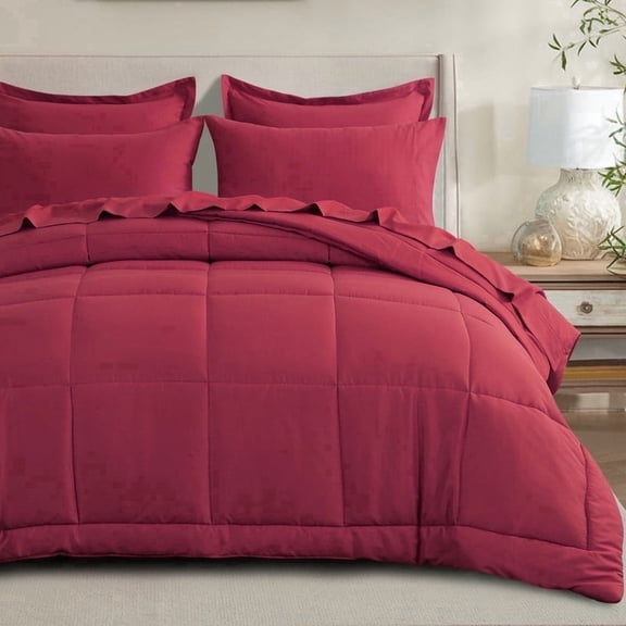 RUIKASI 7 Pieces Red Queen Bed Comforter Set with Sheets - Bed in a Bag with Comforter and All Season Sheets, Pillowcases