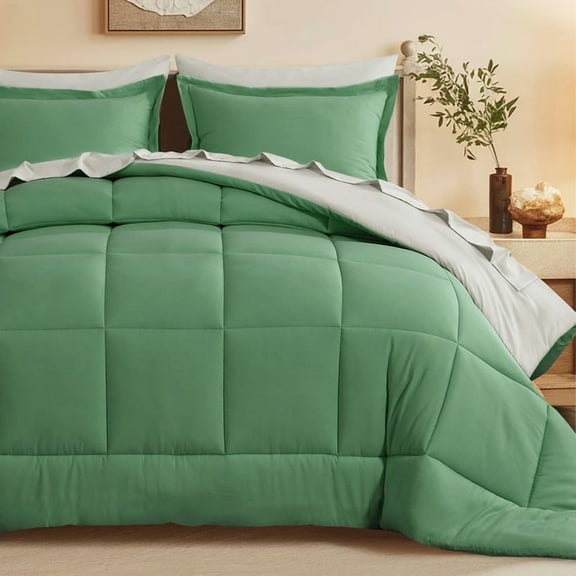 RUIKASI 7 Pieces Sage Green/Linen Full Bed Comforter Set with Sheets - Bed in a Bag with Comforter and All Season Sheets, Pillowcases